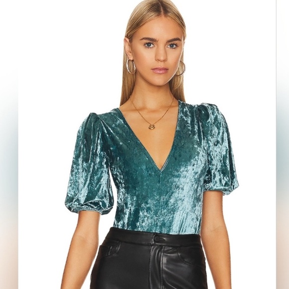 Free People Don’t You Wish Teal Velvet Bodysuit Size Large - Picture 1 of 5